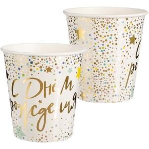 Стаканы (250 мл) С Днем Рождения (сверкающие блески), Металлик, 6 шт.