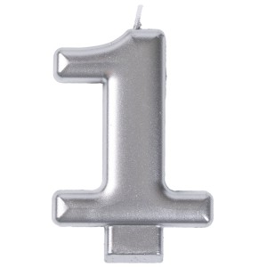 Свеча -цифра "1" Серебряная 8см/V
