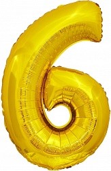 Fa (34''/86 см) Цифра, 6, ЭКО, Золото, в упаковке 1 шт.