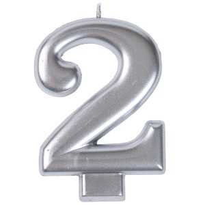 Свеча -цифра "2" Серебряная 8см/V