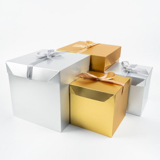 Коробка подарочная, складная Атласный бант, Золото, Металлик, 21*21*21 см, 1 шт. в упак.