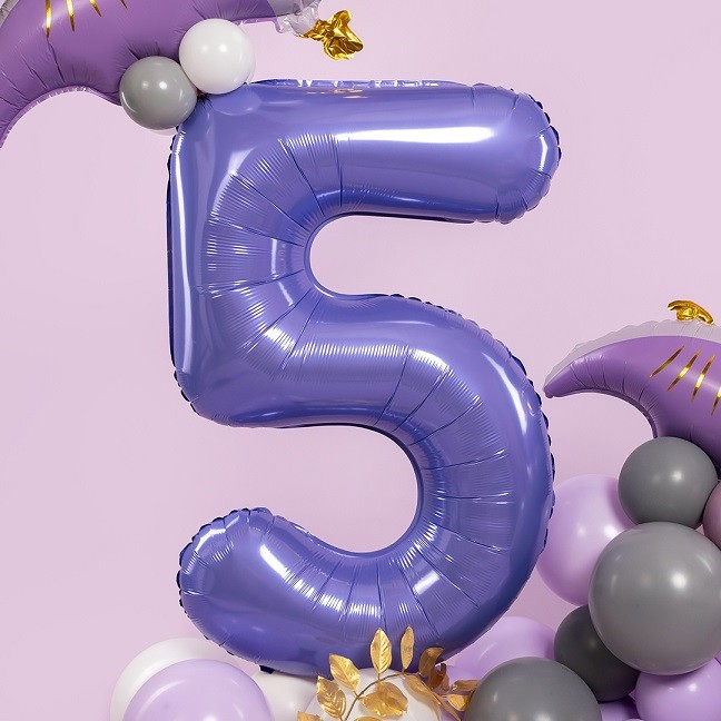 Ag (40"/102 см) Цифра, 5, Slim, Пастельный фиолетовый, 1 шт. в уп.