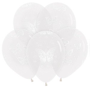 Sp (12''/30 см) Бабочки (3 дизайна), Прозрачный Кристалл, 5 ст., 12 шт.