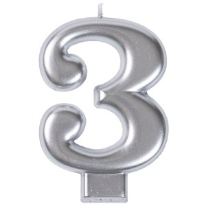 Свеча -цифра "3" Серебряная 8см/V