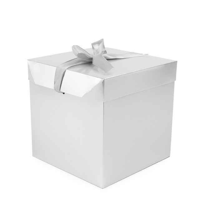 Коробка подарочная, складная Атласный бант, Серебро, Металлик, 15*15*15 см, 1 шт. в упак.