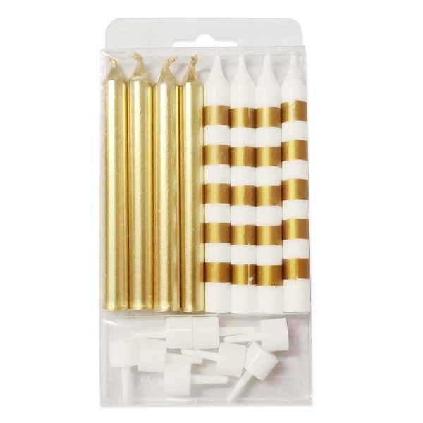 MС Свечи Ассорти Gold & White в полоску 8 шт, 8 см.