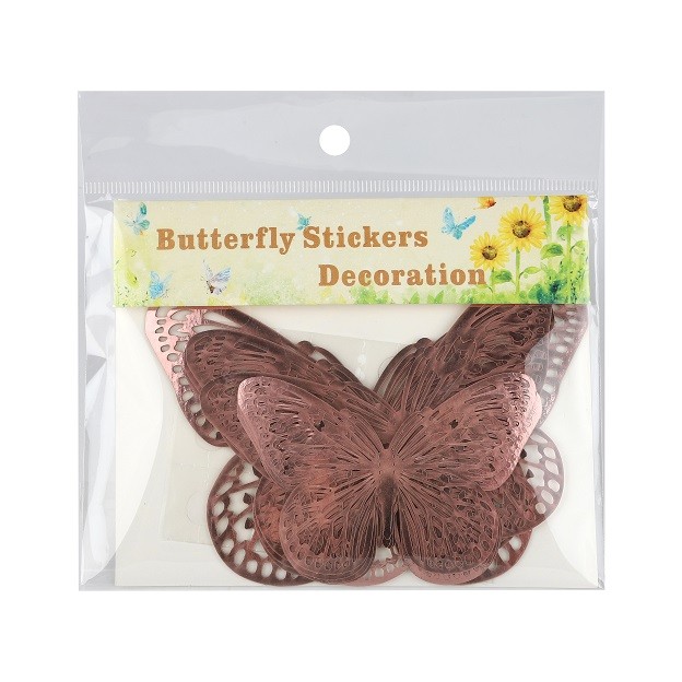 Наклейки Нежные бабочки, Розовое Золото, 8-12 см*4 шт, 12 шт, 1 упак.