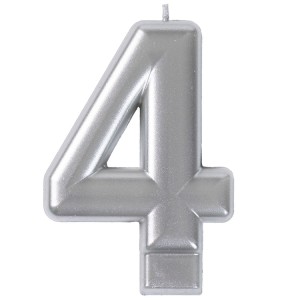 Свеча -цифра "4" Серебряная 8см/V