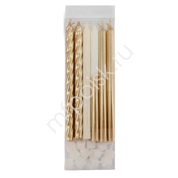 MС Свечи Gold&White с держателями 12шт 12см