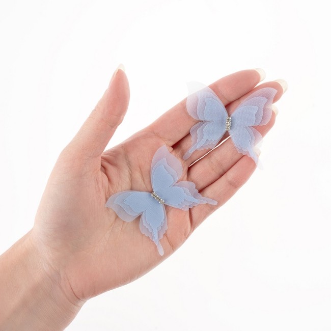 Декоративные бабочки Воздушные, трехслойные, из шифона, Голубой, 4,5*5 см, 10 шт.