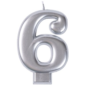 Свеча -цифра "6" Серебряная 8см/V