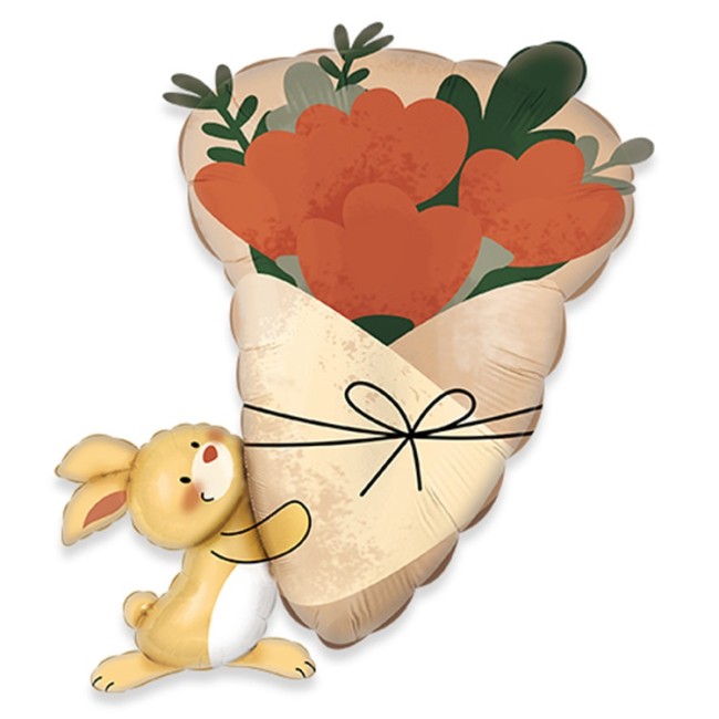 Вз (26''/66 см) ФИГУРА Зайка с букетом цветов, 1 шт.