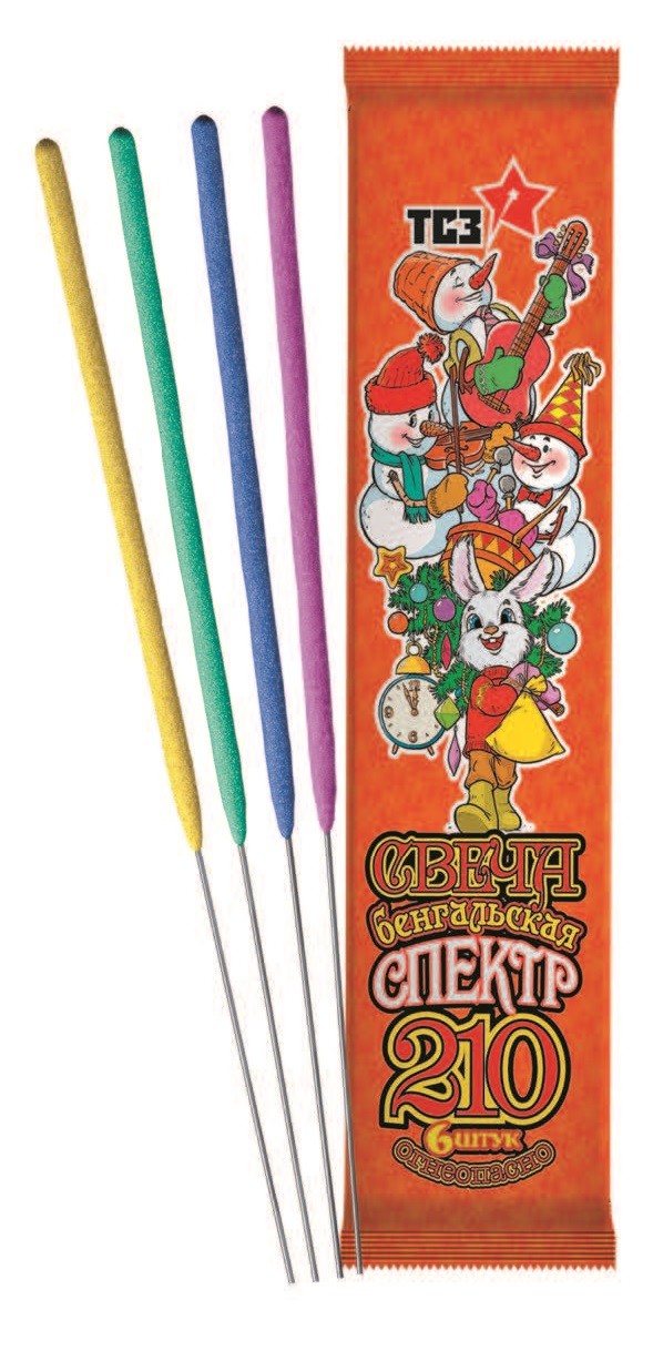 Бенгальский огонь 35 сек, Ассорти, 21 см, 6 шт. с держат.