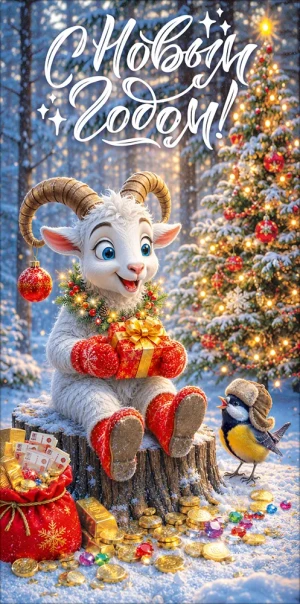 Конверты для денег, С Новым Годом! (козлик с подарком), 10 шт.