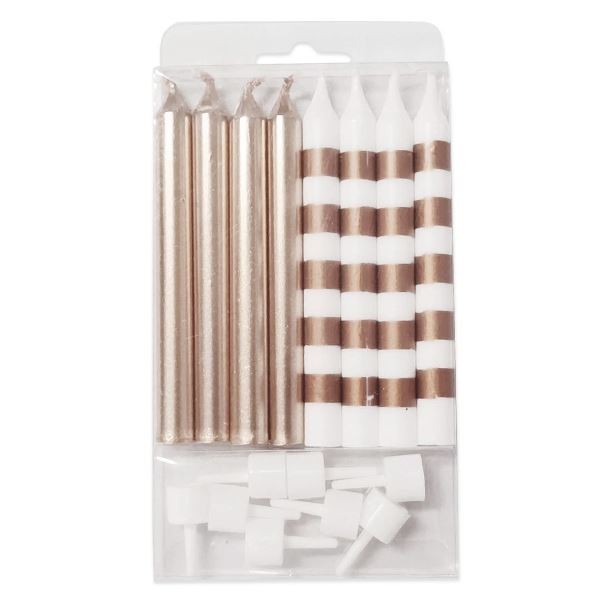 MС Свечи Ассорти Rose Gold & White в полоску 8 шт. 8 см.
