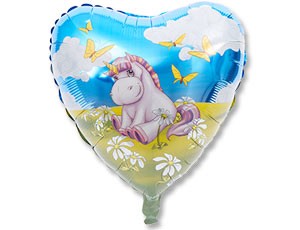 Ag (18"/45см) /Сердце, Единорог на поляне, 1 шт.