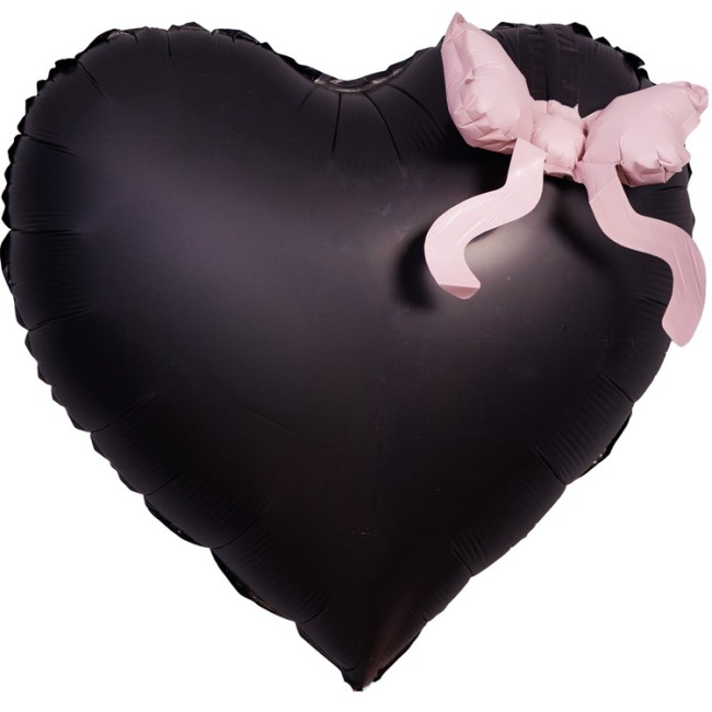 Вз (22''/56 см) Сердце черное Бант розовый, 1 шт. в уп.