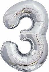 Fa (34"/86 см) Цифра, 3, ЭКО, Серебро, в упаковке 1 шт.