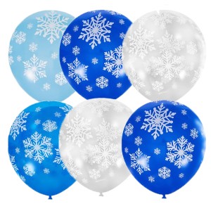 М (12''/30 см) Пастель+Декоратор (шелк) 5 ст. рис Снежинки, 25 шт.