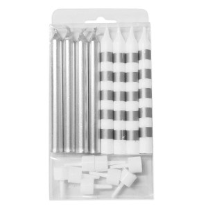 MС Свечи Ассорти Silver & White в полоску 8 шт, 8 см.