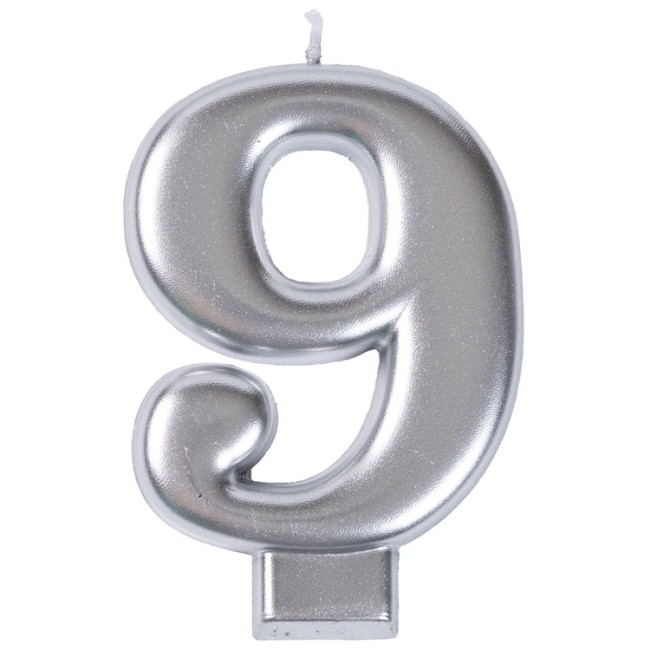 Свеча -цифра "9" Серебряная 8см/V