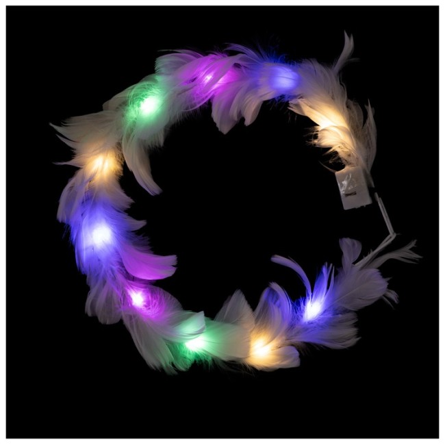Ободок-венок светящ с перьями разноцв/G