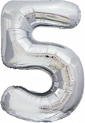 Fa (34"/86 см) Цифра, 5, ЭКО, Серебро, в упаковке 1 шт.