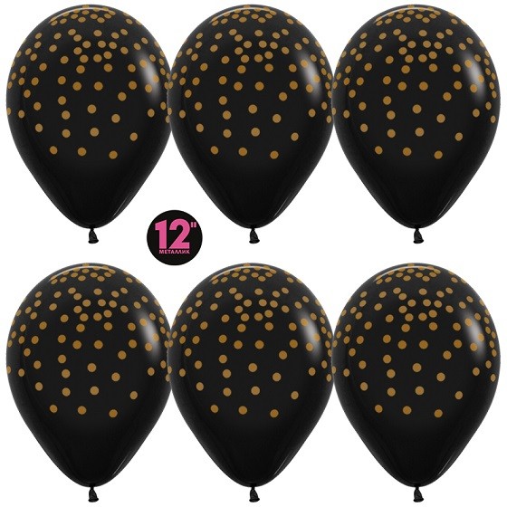 Sp (12"/30 см) Золотое конфетти, Черный (580), металлик, 5 ст, 12 шт.