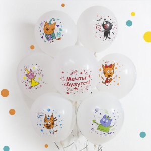 Вв (12''/30 см) Три Кота, Играем вместе, Белый (200), пастель, 1 ст, 25 шт.