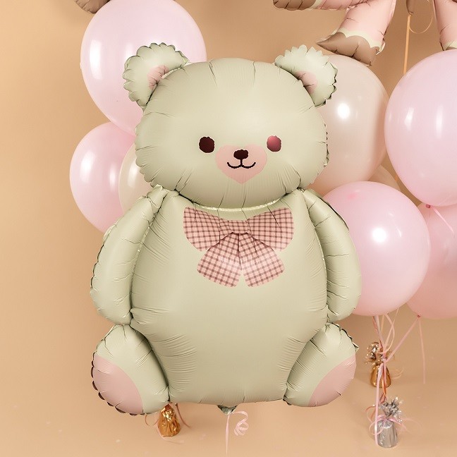 Fa (35''/89 см) Фигура, Мишка с бантом, Бежевый/Розовый, Сатин, 1 шт.