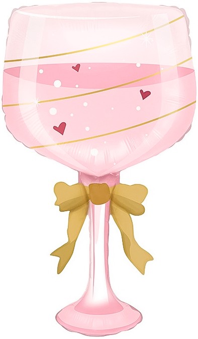 Fa (35''/89 см) Фигура, Бокал, Золотой бант, Розовый, 1 шт.