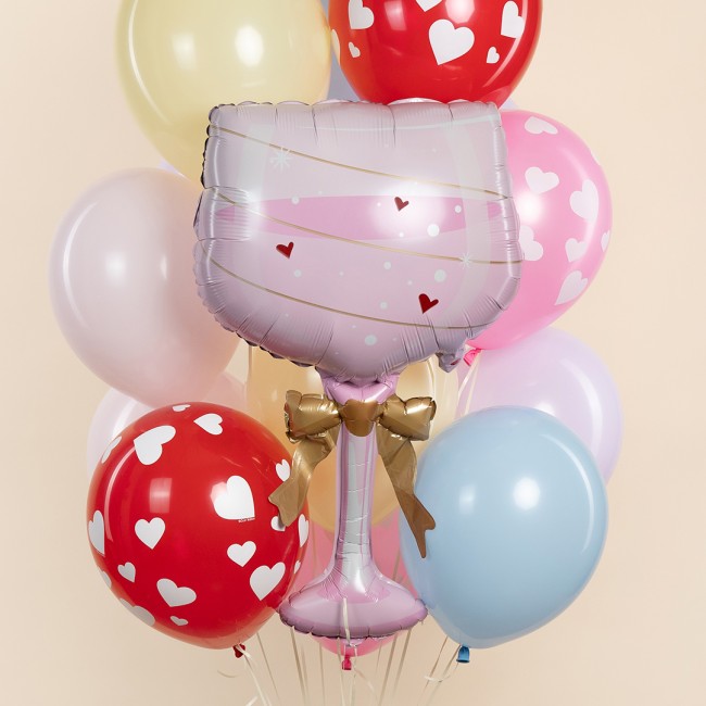 Fa (35''/89 см) Фигура, Бокал, Золотой бант, Розовый, 1 шт.