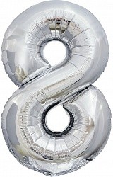 Fa (34"/86 см) Цифра, 8, ЭКО, Серебро, в упаковке 1 шт.