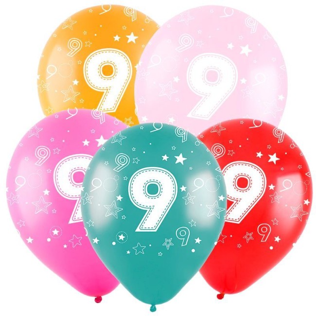 Вх (12"/30 см) Цифра "9", Ассорти Пастель, 5 ст. 50 шт.