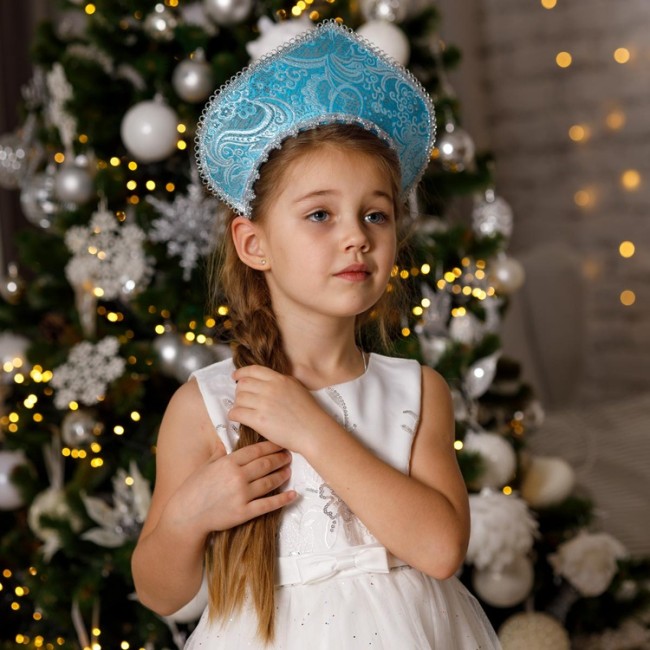 Кокошник-Ободок Узор Зимний бирюза, 1 шт.