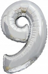 Fa (34"/86 см) Цифра, 9, ЭКО, Серебро, в упаковке 1 шт.